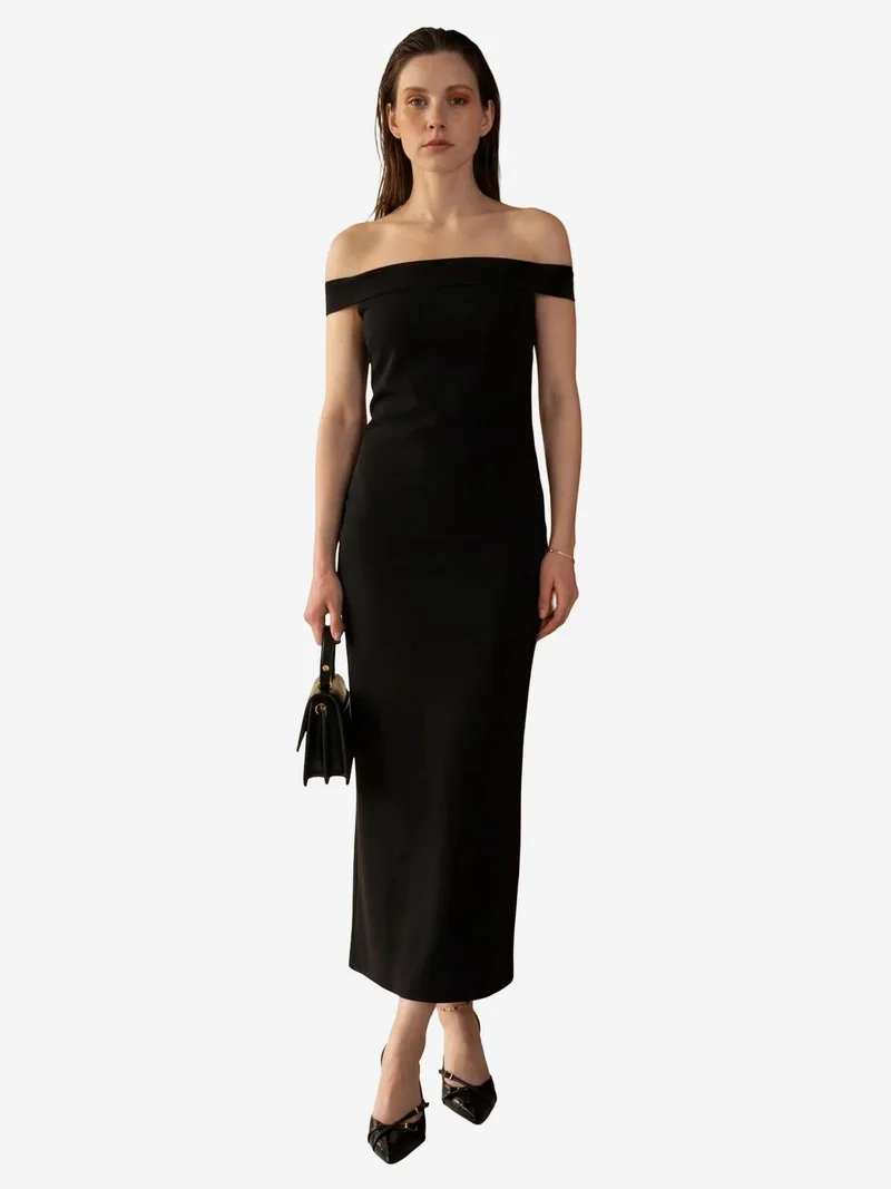 MY FASHION Off Shoulder Bodycon Maxi Dress with Slit